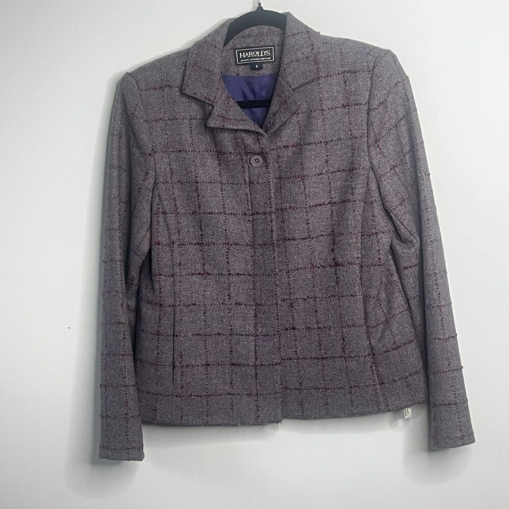 Harold's Vintage Tweed Purple Plaid Blazer Womens Size 6 - Picture 6 of 9